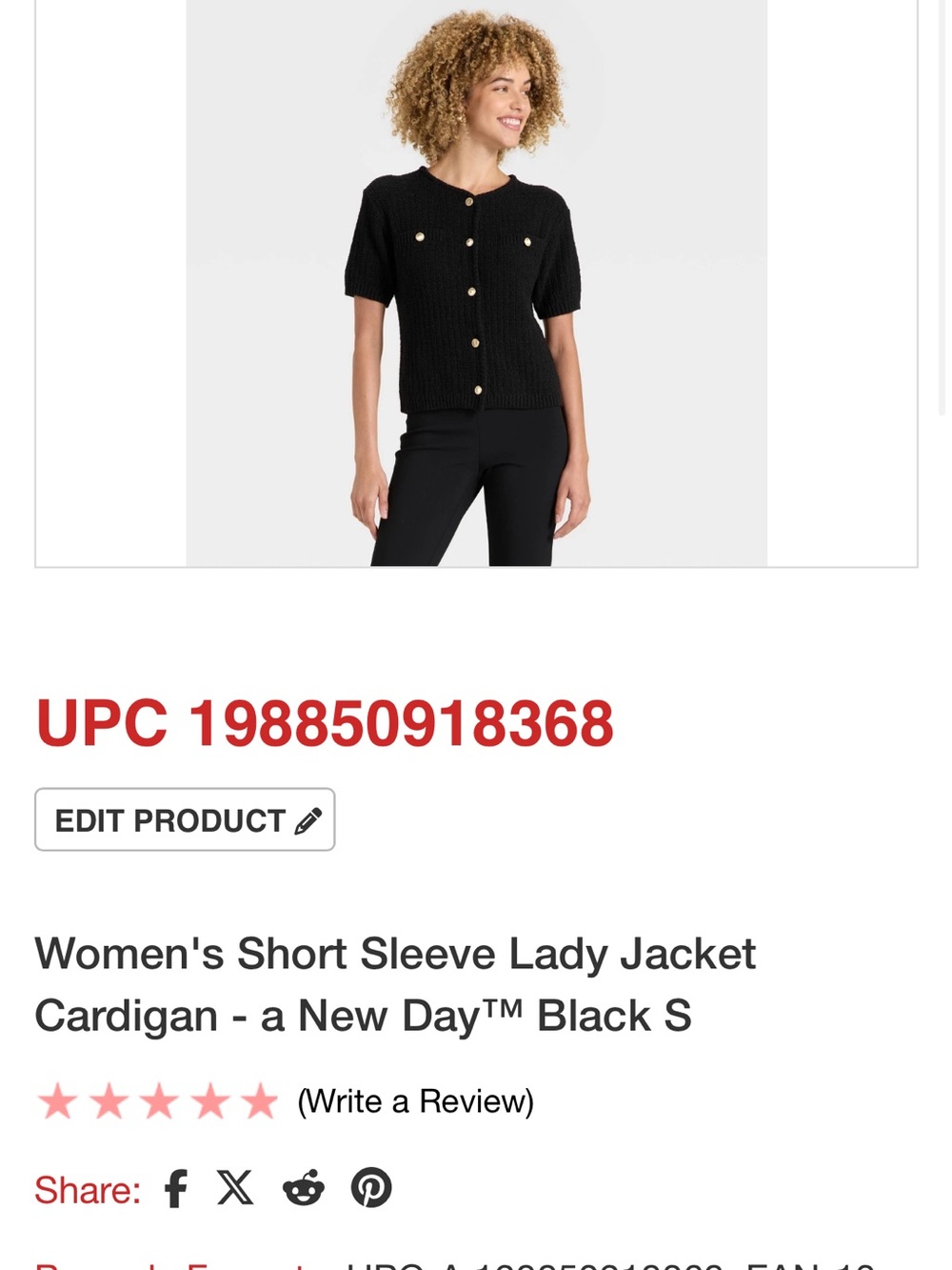 a new day Black Short-Sleeve Button Knit Top with Gold Buttons 139s - Picture 2 of 4
